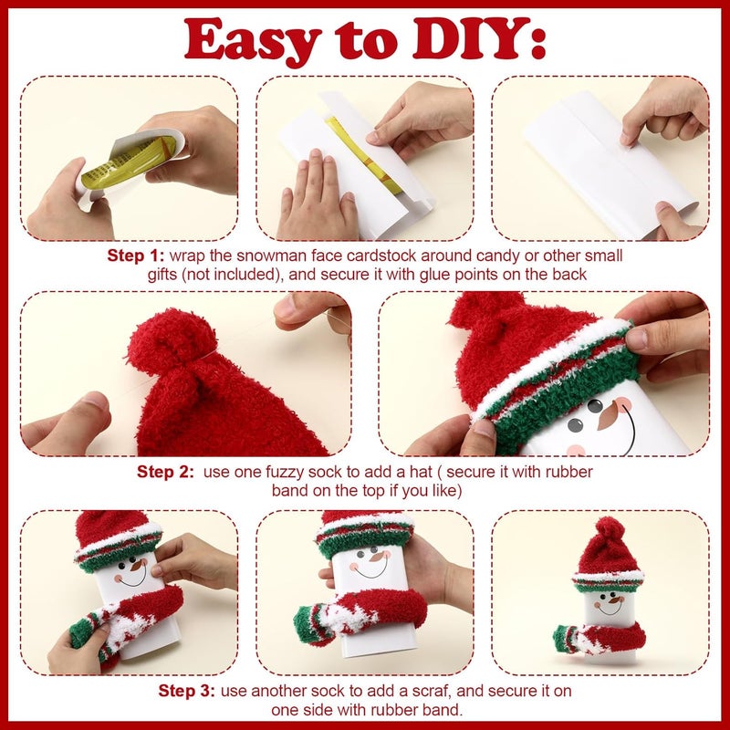 Halfchet 18 Sets Winter Snowman Candy Wrapper Gift Kit with Soft Fuzzy Socks Winter DIY Candy Chocolate Bar Wrappers Craft Snowman Gift Boxes Kit for Holiday Favor Supplies - Image 4